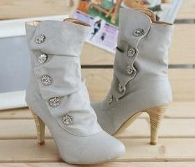 FREE SHIPPING - Lovely winter calf lady mid style boots heels